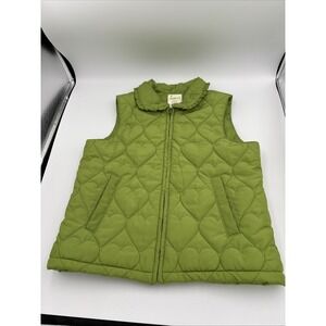 CRAZY 8 GIRLS PUFFY HEART VEST YOUTH  L 10-12 ZIP LT GREEN POCKETS RUFFLE COLLAR